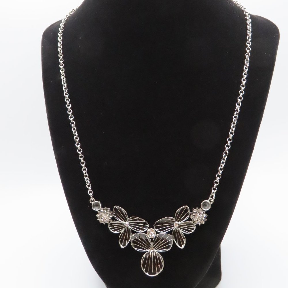 Unmarked Silver Tone with Black Enamel Flowers
